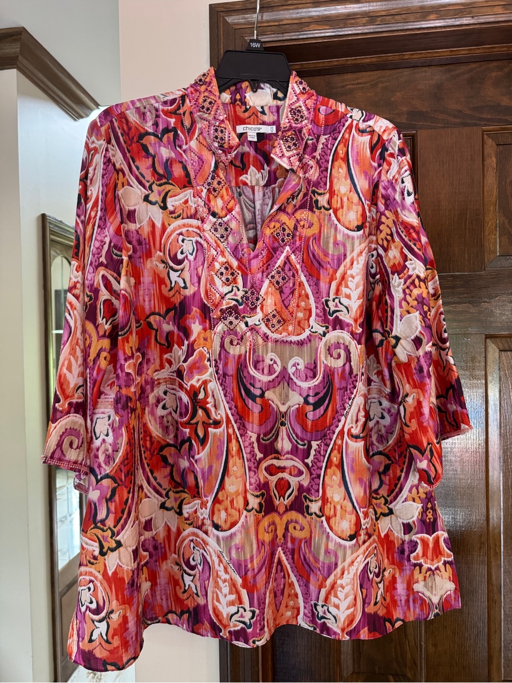 Chico's size 3.5 Pink Orange Purple V-Neck Tunic